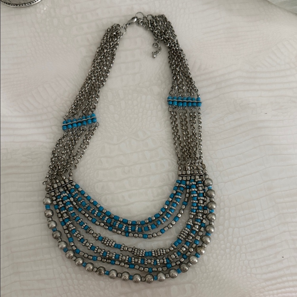 Silver and Blue Beaded Necklace - Picture 3 of 4